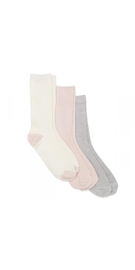 Plushfill® Narrow Rib Crew Sock 3 Pack - Rose Water