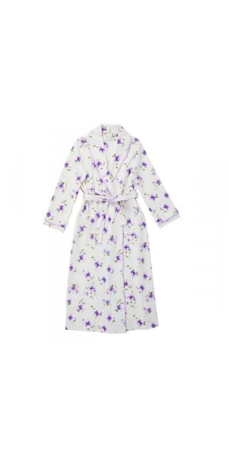 Diamond Quilt Long Wrap Robe - Floral Watercolor