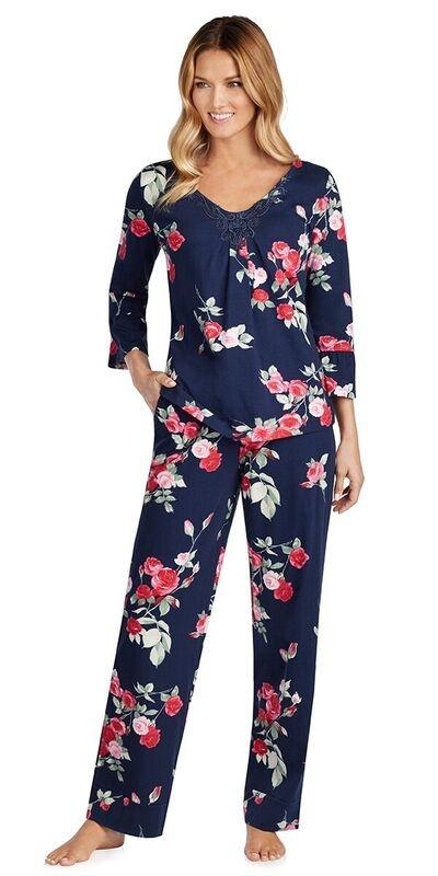 Soft Jersey 3/4 Sleeve Long Pajama - Painted Rose