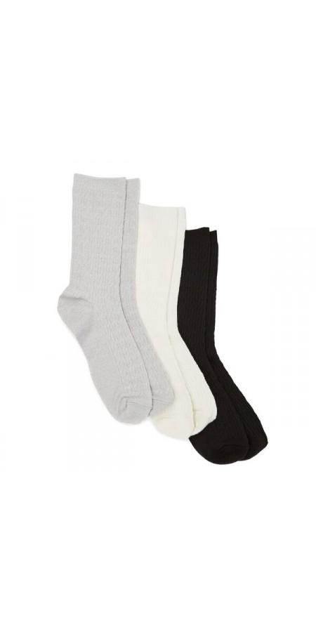 Plushfill® Mini Cable Crew Sock 3 Pack - Grey