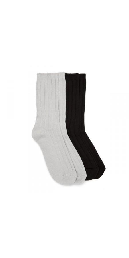 Solid Rib Crew Slipper Sock 2 Pack - Grey