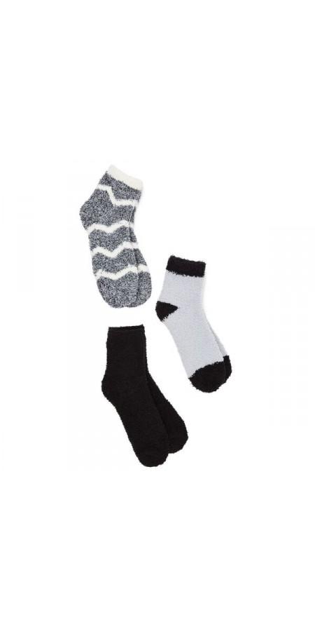 Chevron Stripe Tweed Tactel Ankle Sock 3 Pack - Black