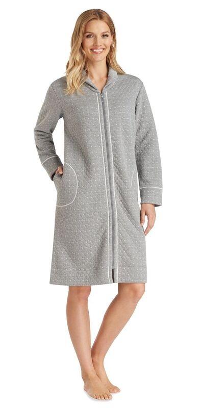 Diamond Quilt Short Zip Robe - Heather Grey