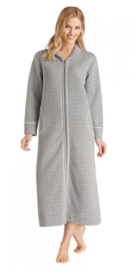 Diamond Quilt Long Zip Robe - Heather Grey