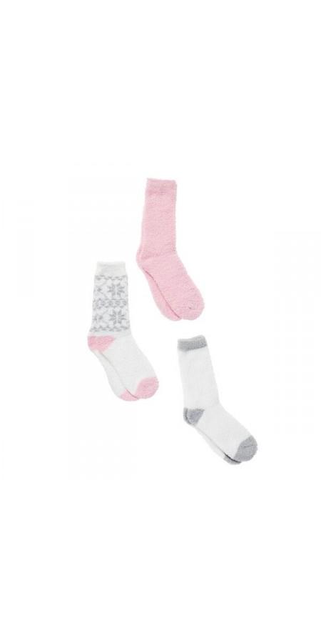 Fairisle Contrast H/T Tactel Crew Sock 3 Pack - White