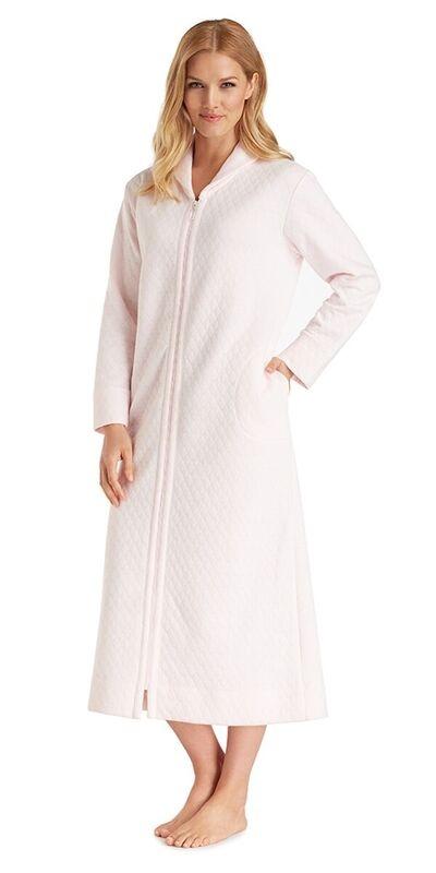 Plus Size Diamond Quilt Long Zip Robe - PinkIce