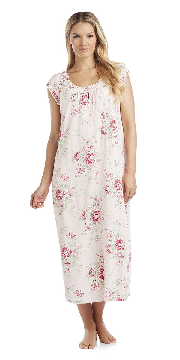 Cotton Jersey Long Gown - Holiday Bouquet