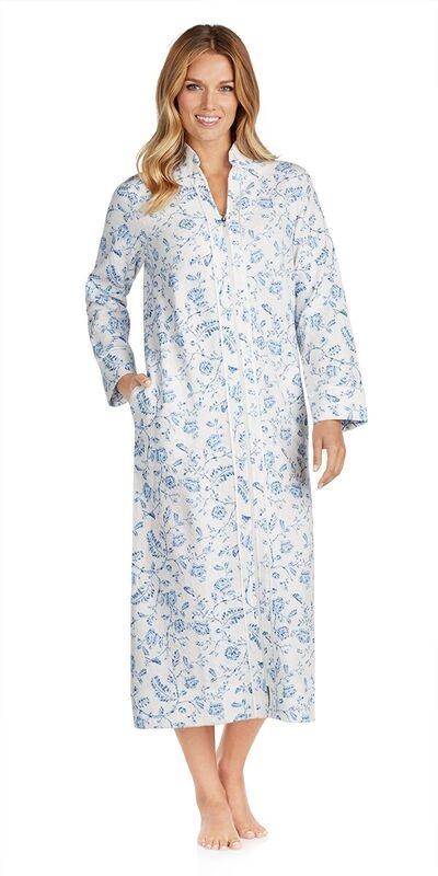 Diamond Quilt Long Zip Robe - Bird Toile