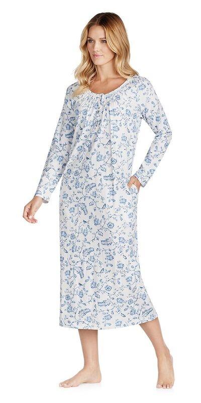 Soft Jersey Long Gown - Bird Toile