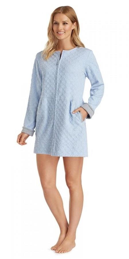 Diamond Quilt Short Zip Robe - Blue Heather