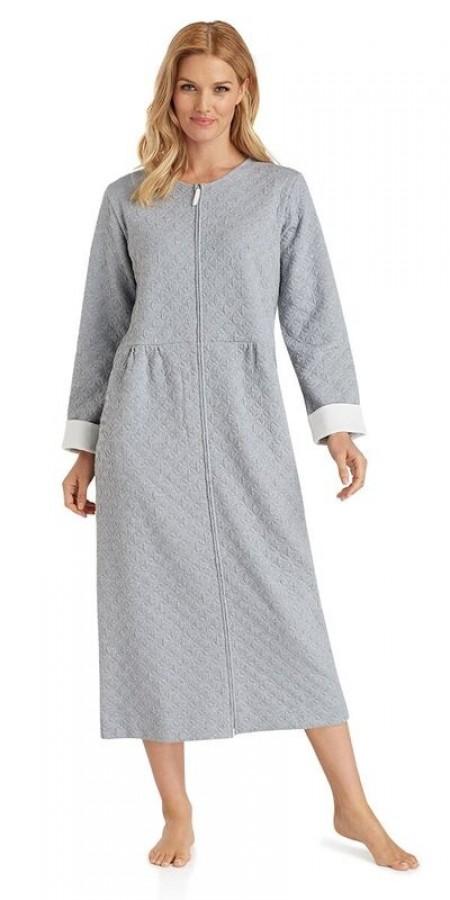Diamond Quilt Long Zip Robe - Grey Heather