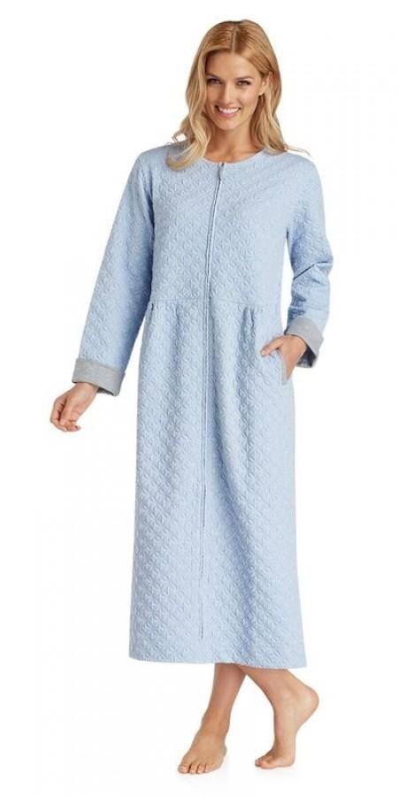 Diamond Quilt Long Zip Robe - Blue Heather