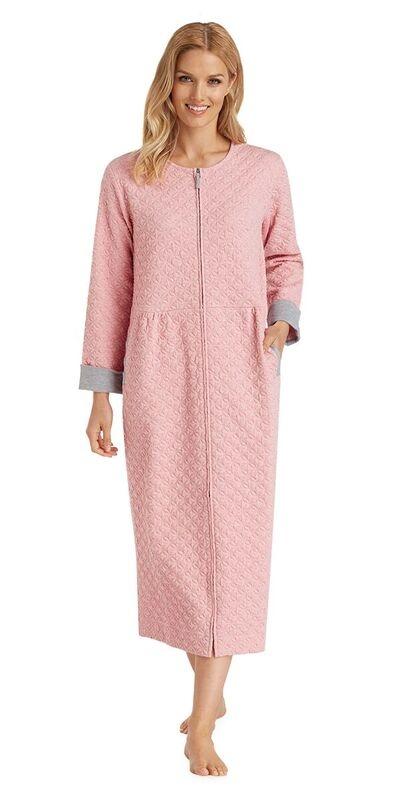 Diamond Quilt Long Zip Robe - Pink