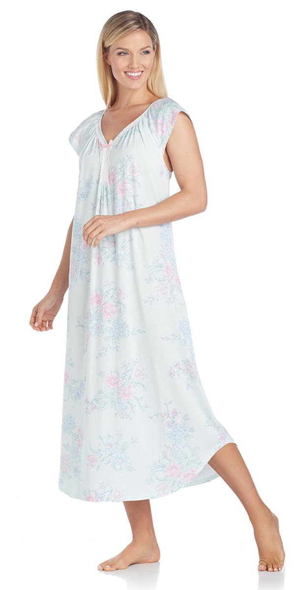Cotton Jersey Flutter Long Gown - Sketch Floral