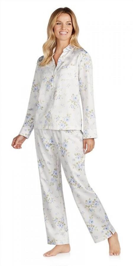Brushed Back Satin Long Pj - Cascading Floral