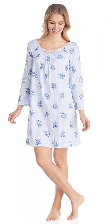 Cotton Jersey Sleepshirt - Blue Floral Stripe
