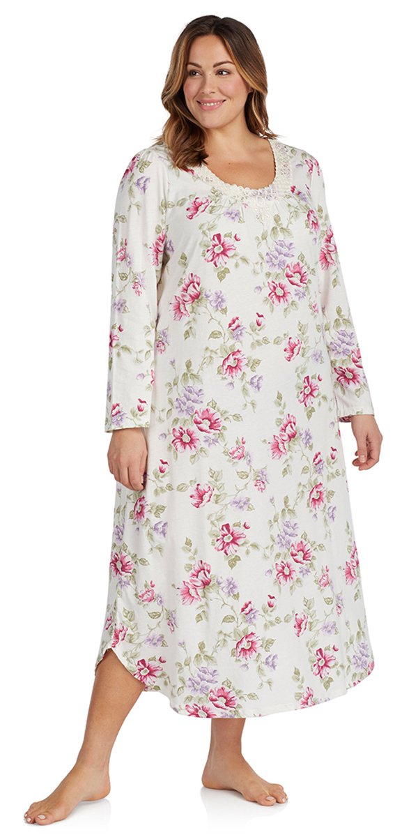 Cotton Jersey Long Gown - Blooming Garden