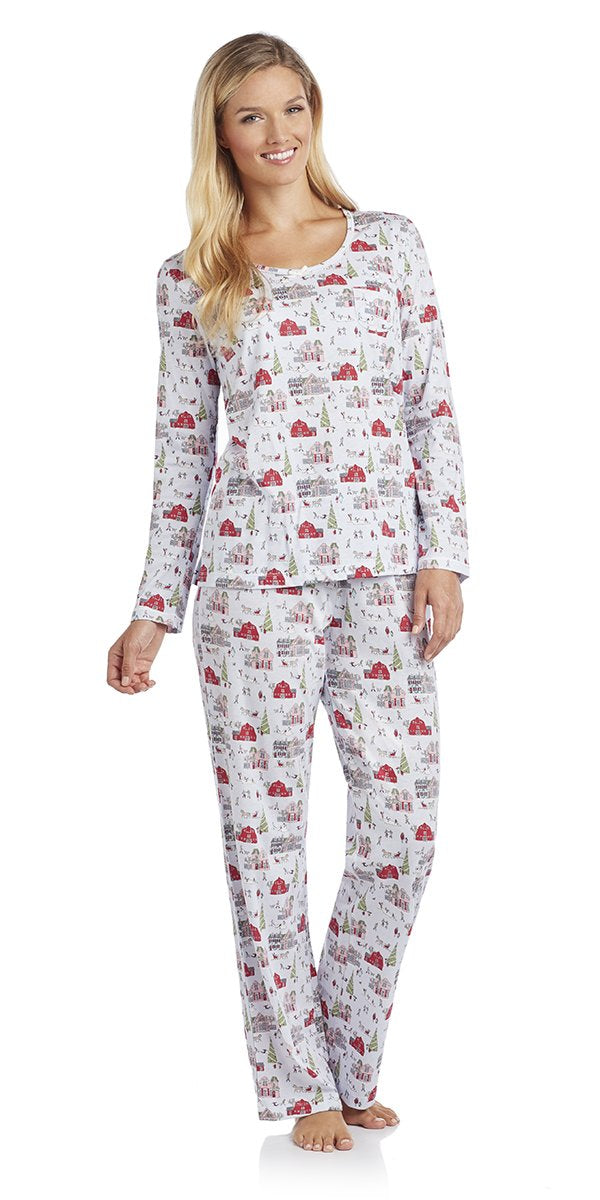 Cotton Jersey Long Pj - Holiday Landscape