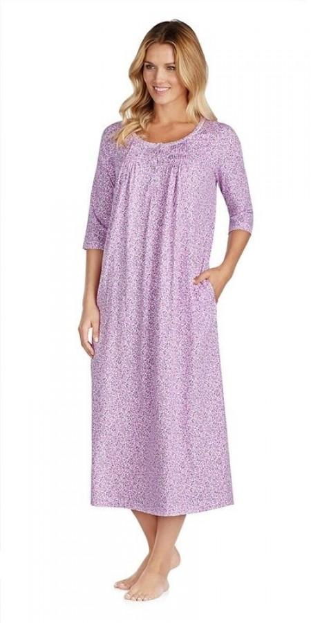 3/4 Sleeve Gown - Mixed Berry Floral Purple